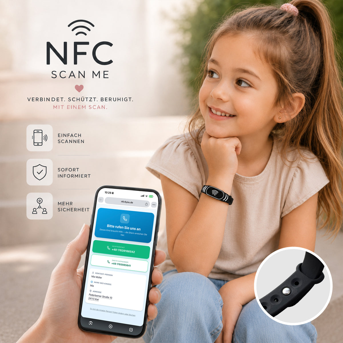 NFC-Notfallarmband für Kinder – schnelle Kontaktaufnahme im Trennungsfall | 2er-Set