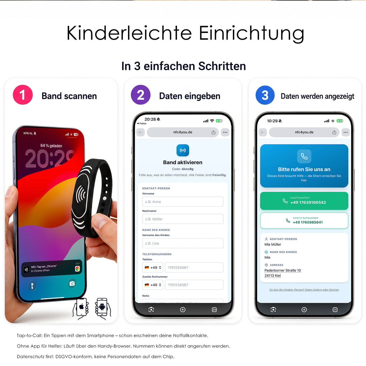 NFC-Notfallarmband für Kinder – schnelle Kontaktaufnahme im Trennungsfall | 2er-Set