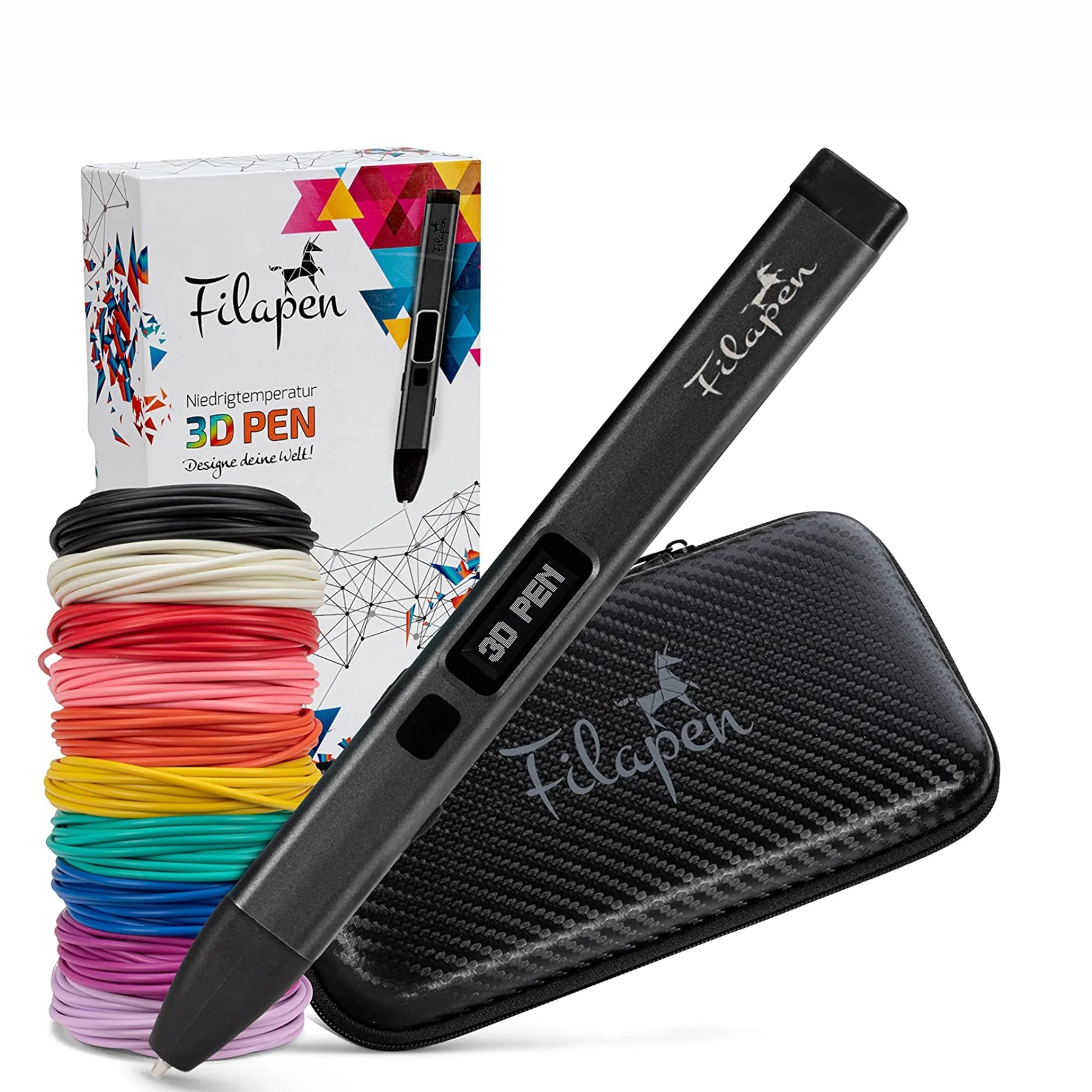 Premium 3D Stift Set mit 10 Filamenten und Etui (Schwarz)