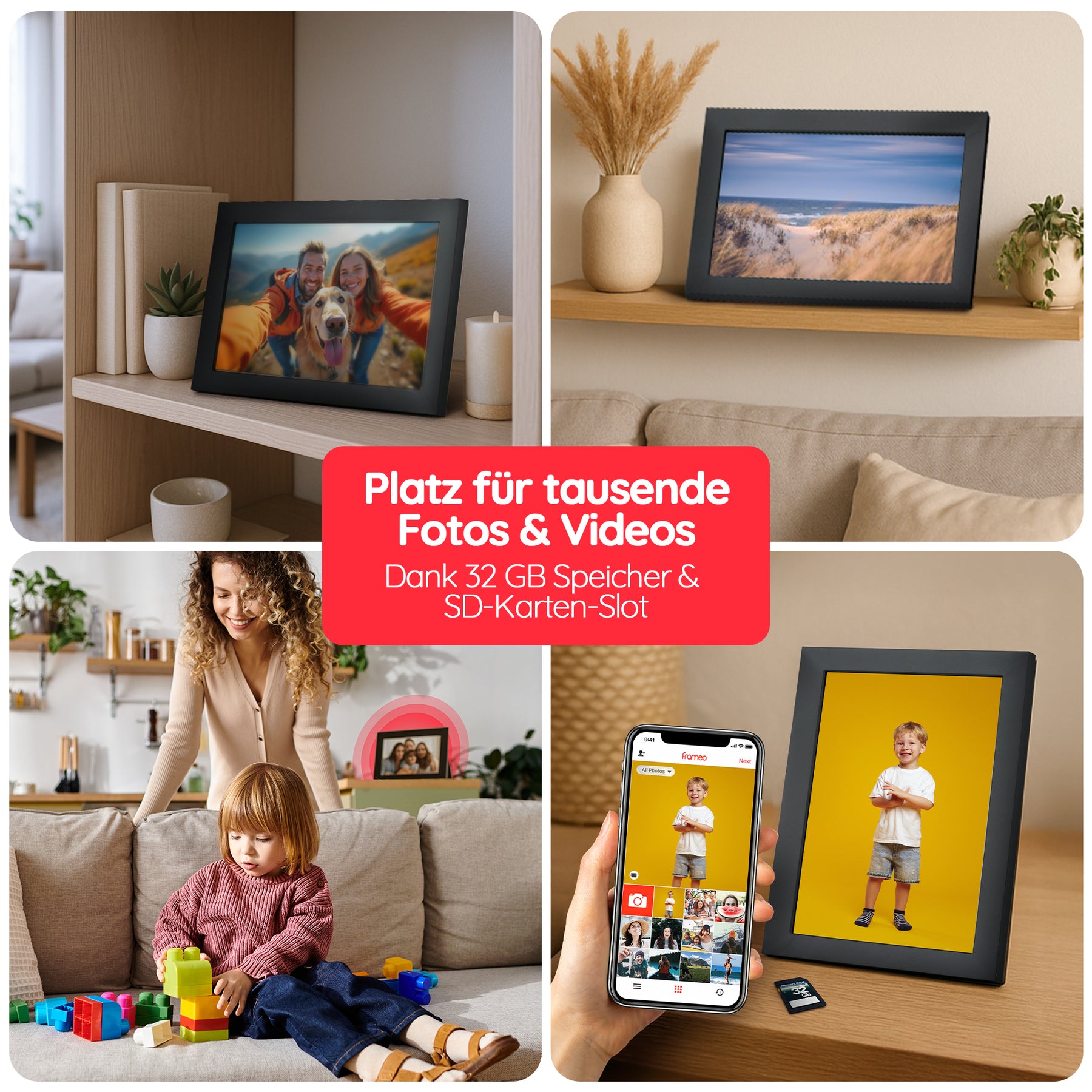 Filapen Digitaler Bilderrahmen – 10,1 zoll HD Touchscreen, WiFi, 32GB Speicher