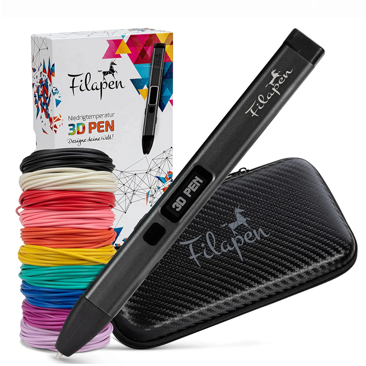 Premium 3D Stift Set mit 10 Filamenten und Etui (Schwarz)