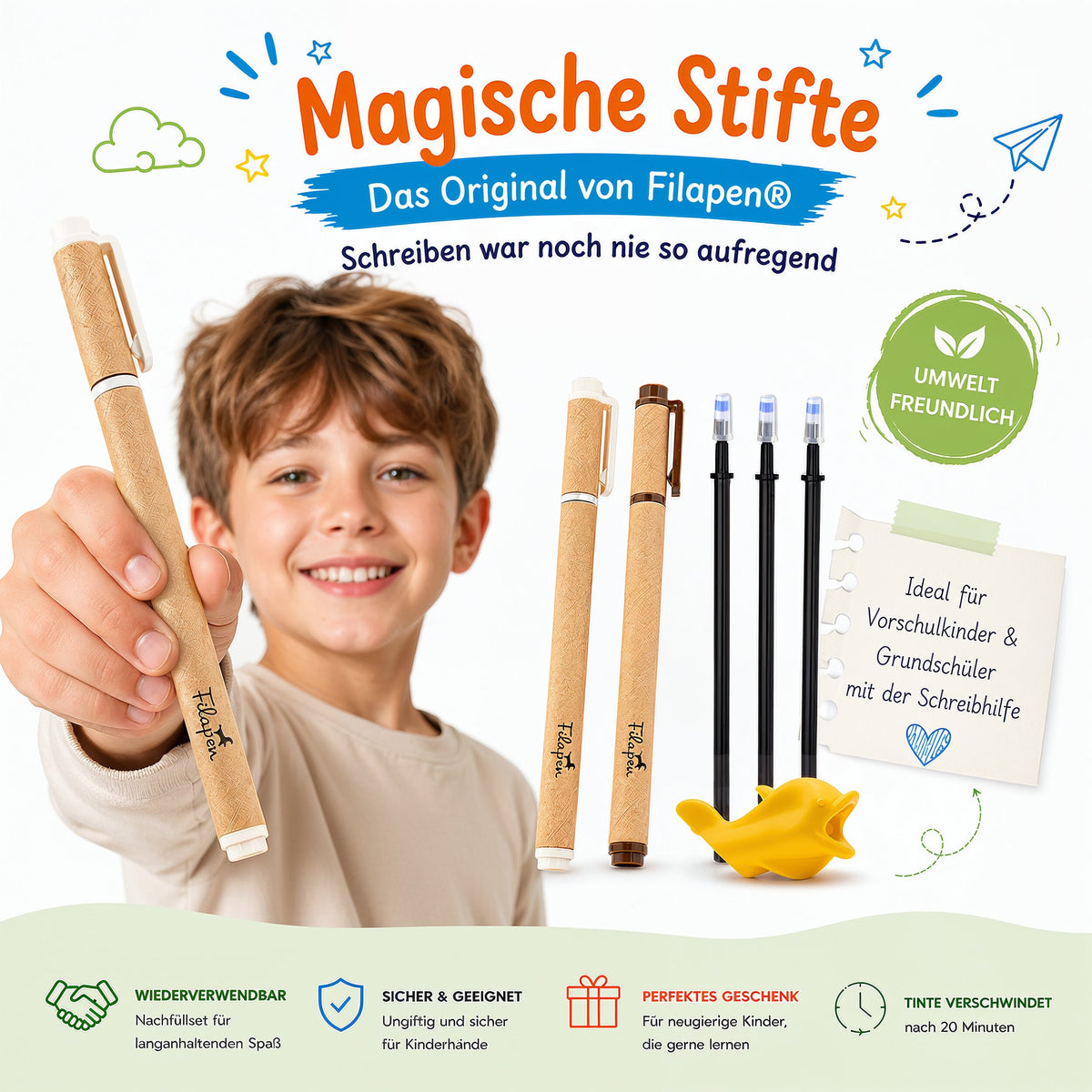 Filapen® Magische Stifte inkl. Schreibhilfe und 15 Ersatzminen