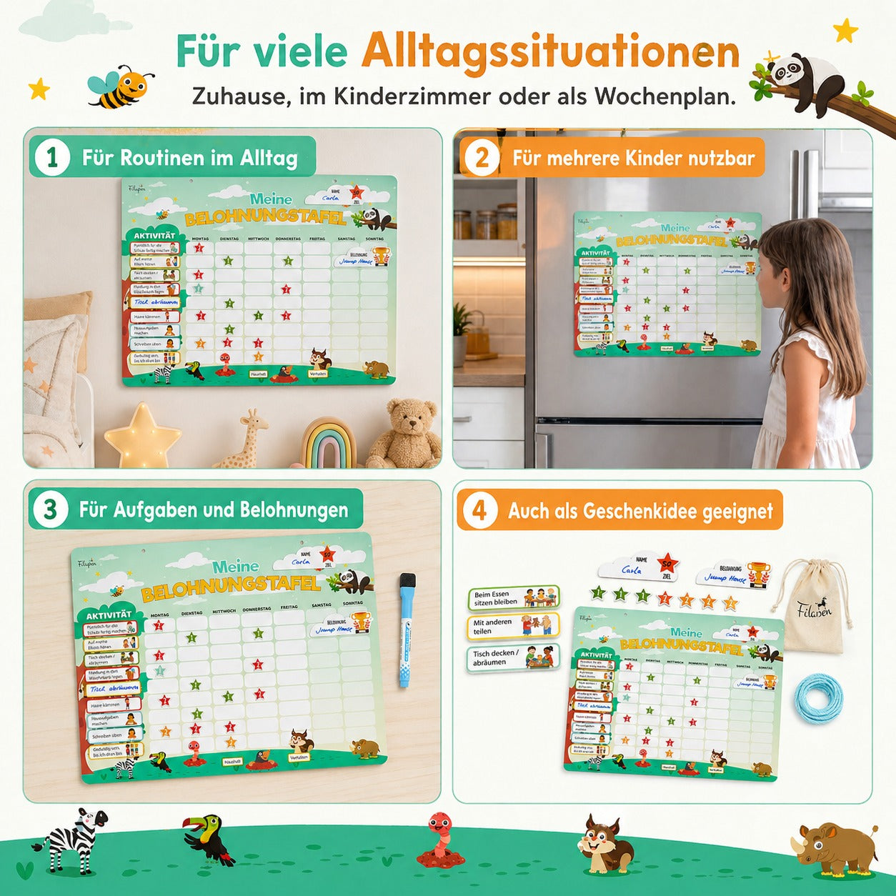 Filapen® Kinder Belohnungstafel - Montessori Magnettafel inkl. 303 Magnete