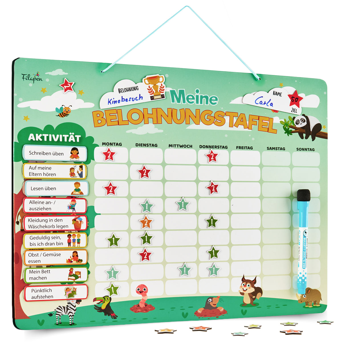 Filapen® Kinder Belohnungstafel - Montessori Magnettafel inkl. 303 Magnete