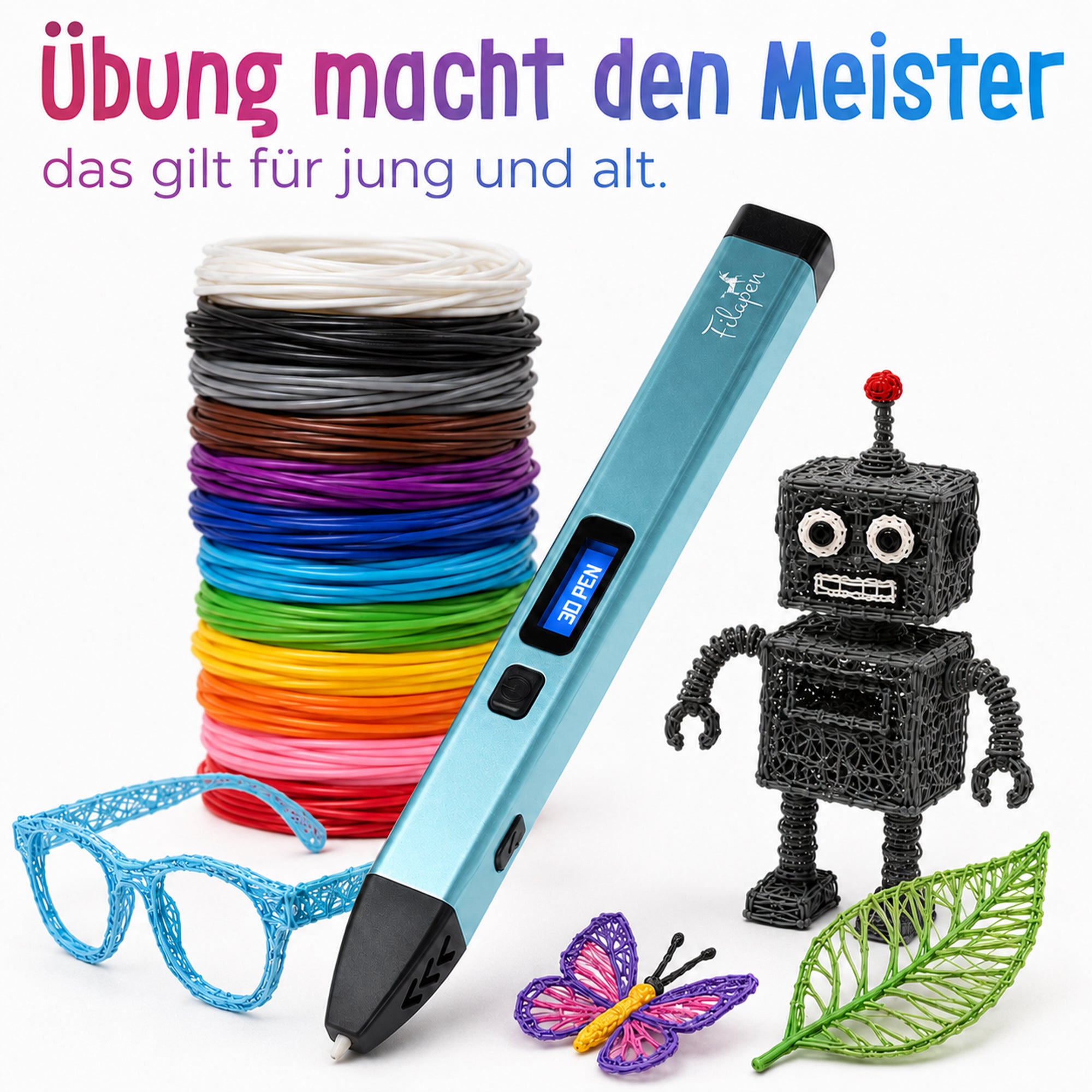 Premium 3D Stift-Set mit 250 PCL-Sticks (50 meter) (Blau)