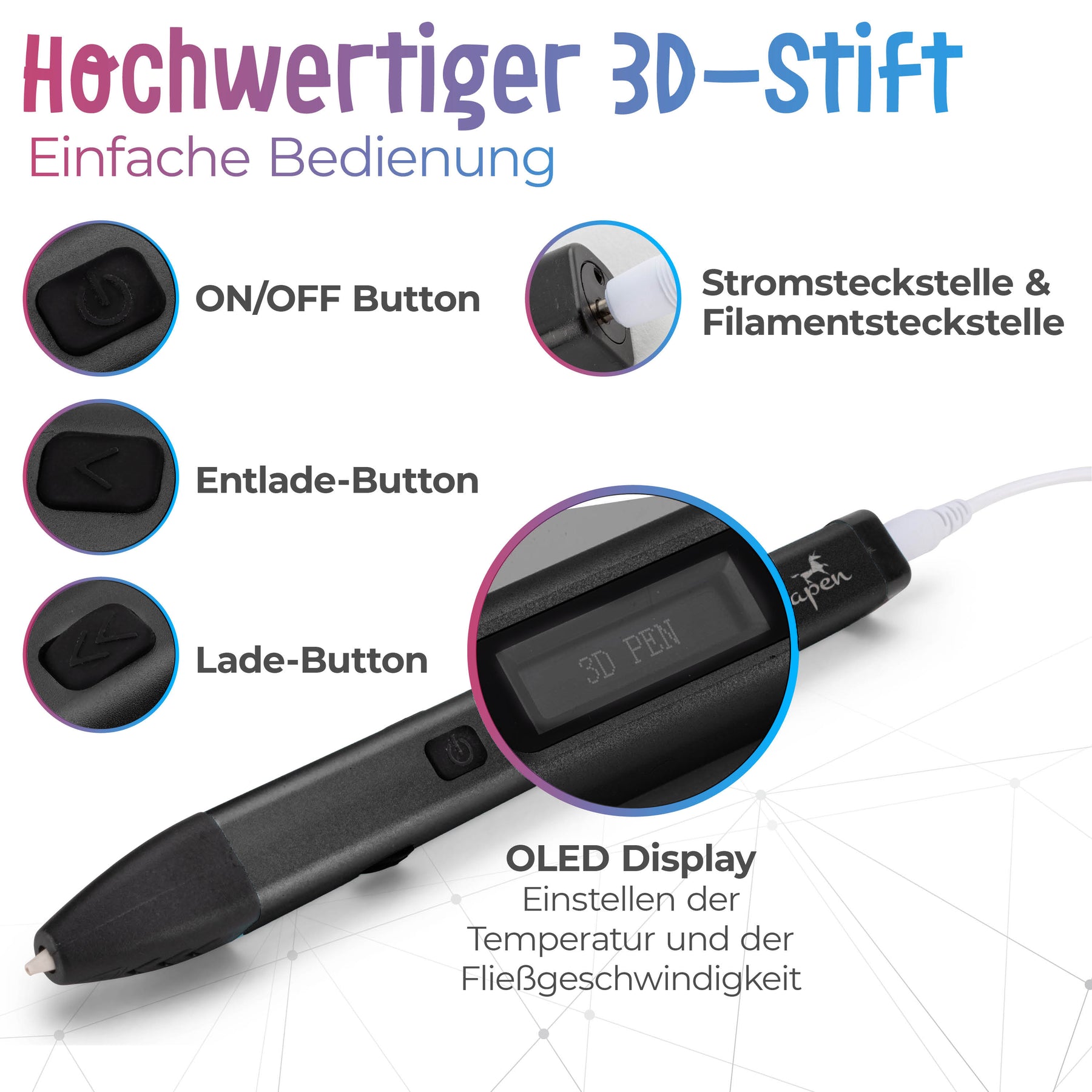 Filapen® Premium 3D Stift mit 10 Filamenten (Schwarz) - Filapen