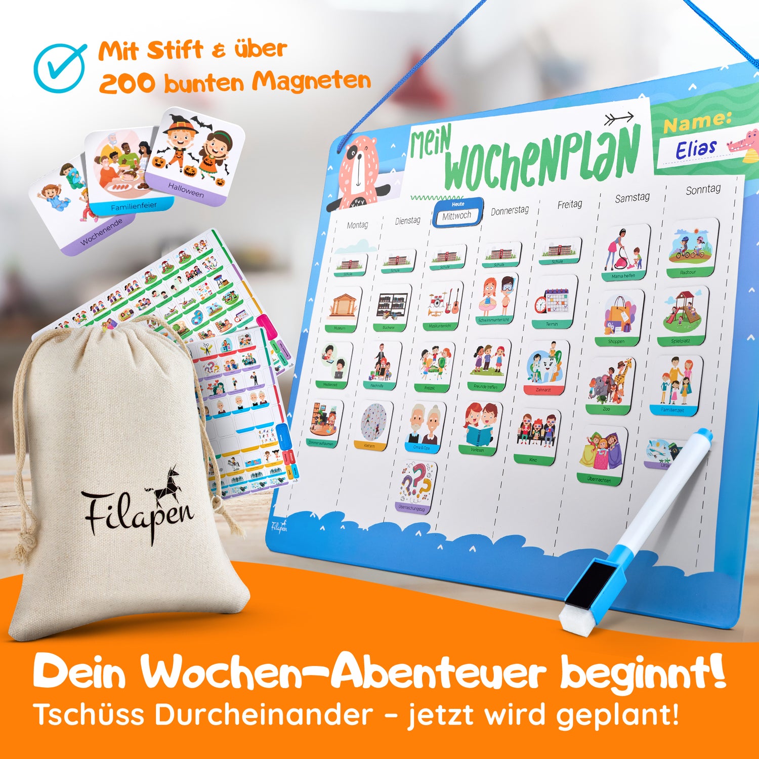 LIKARTO Wochenplaner für Kinder - Montessori Magnettafel inkl. 198 LIKARTO Wochenplaner für Kinder - Montessori Magnettafel inkl. 198