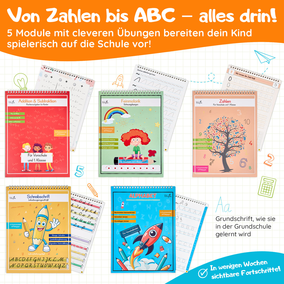 Filapen Schulstart-Bundle – Magische Lernhefte + Gefühlskarten + Wochenplaner