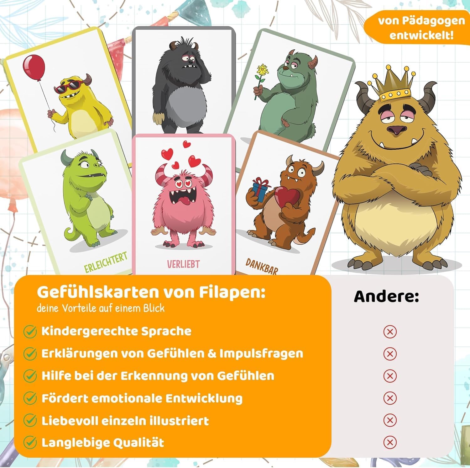 Filapen - Gefühlskarten für Kinder 40 stk.  Inkl. Gefühlsratespiel