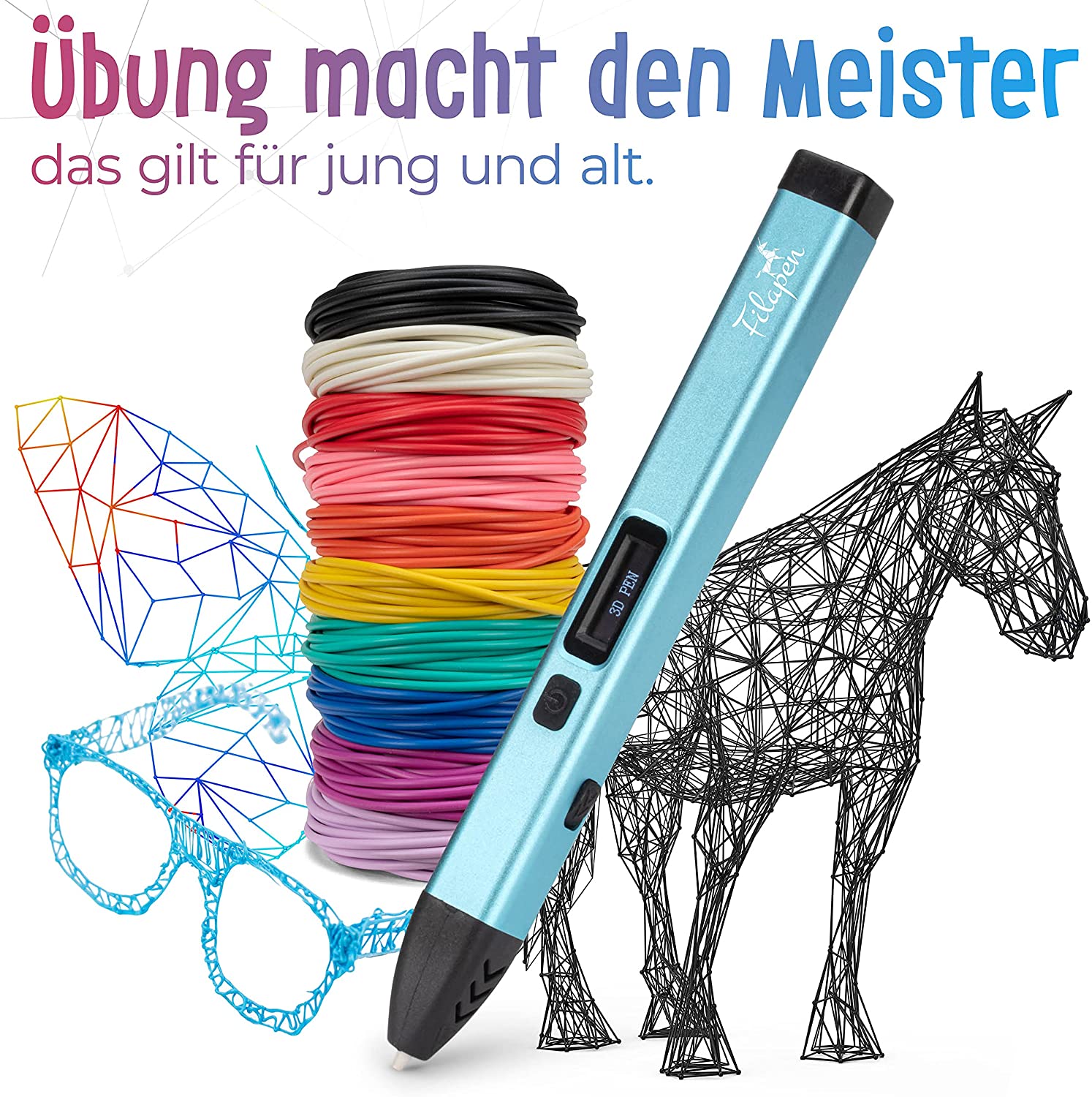 Premium 3D Stift Set + 10er PCL-Filamente - Weihnachts Bundle