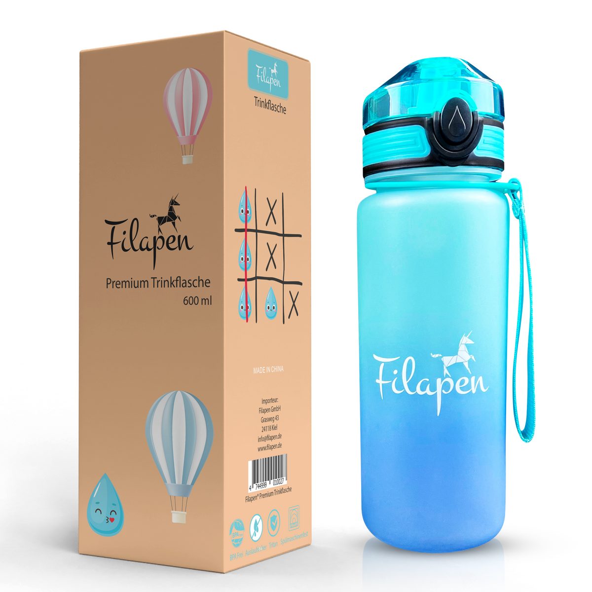 Filapen® Trinkflasche für Kinder 0,6L - Auslaufsicher, BPA-Frei
