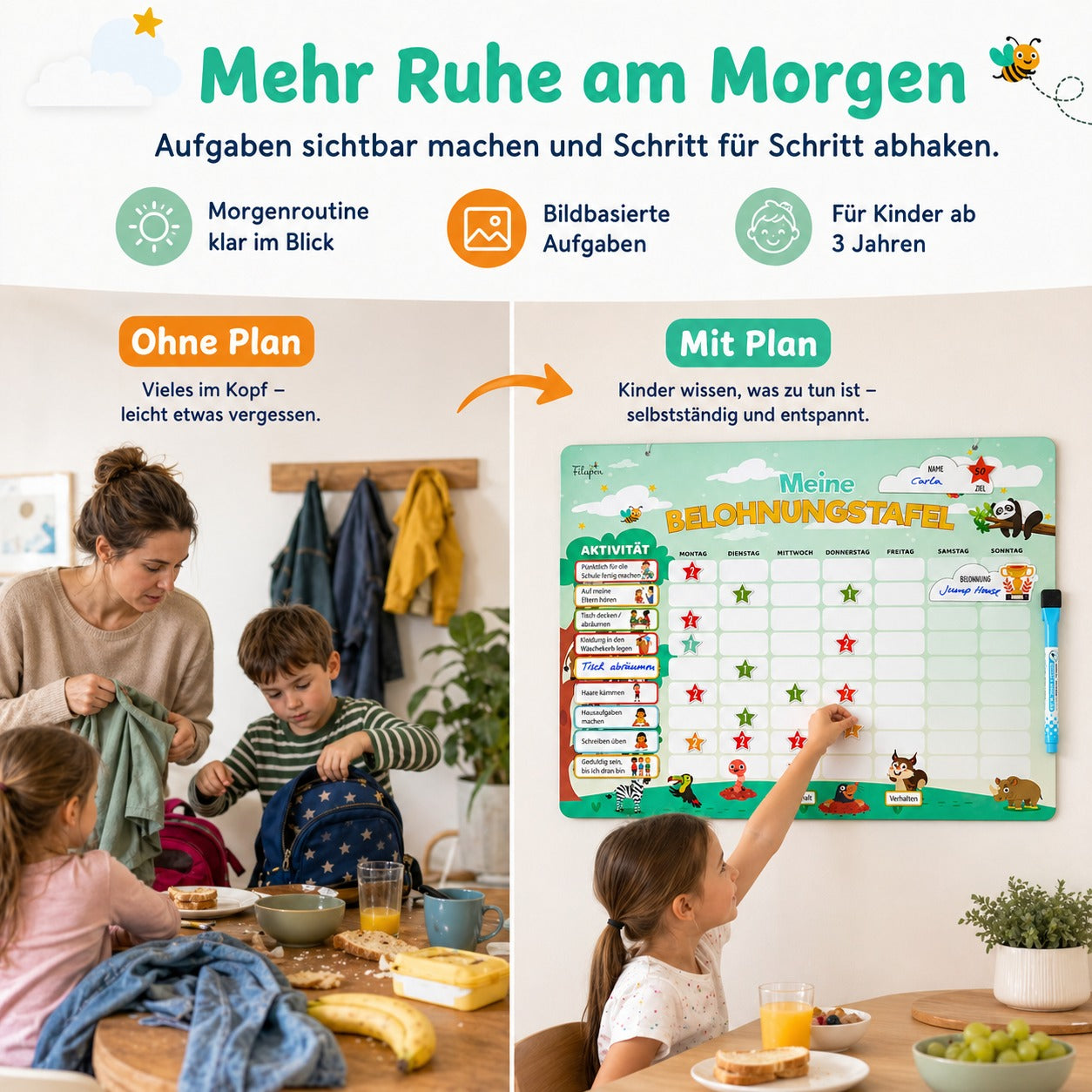 Filapen® Kinder Belohnungstafel - Montessori Magnettafel inkl. 303 Magnete