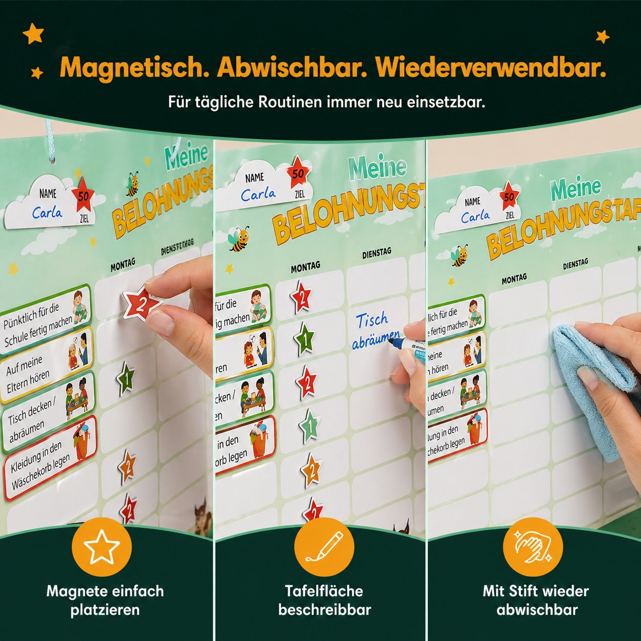 Filapen® Kinder Belohnungstafel - Montessori Magnettafel inkl. 303 Magnete