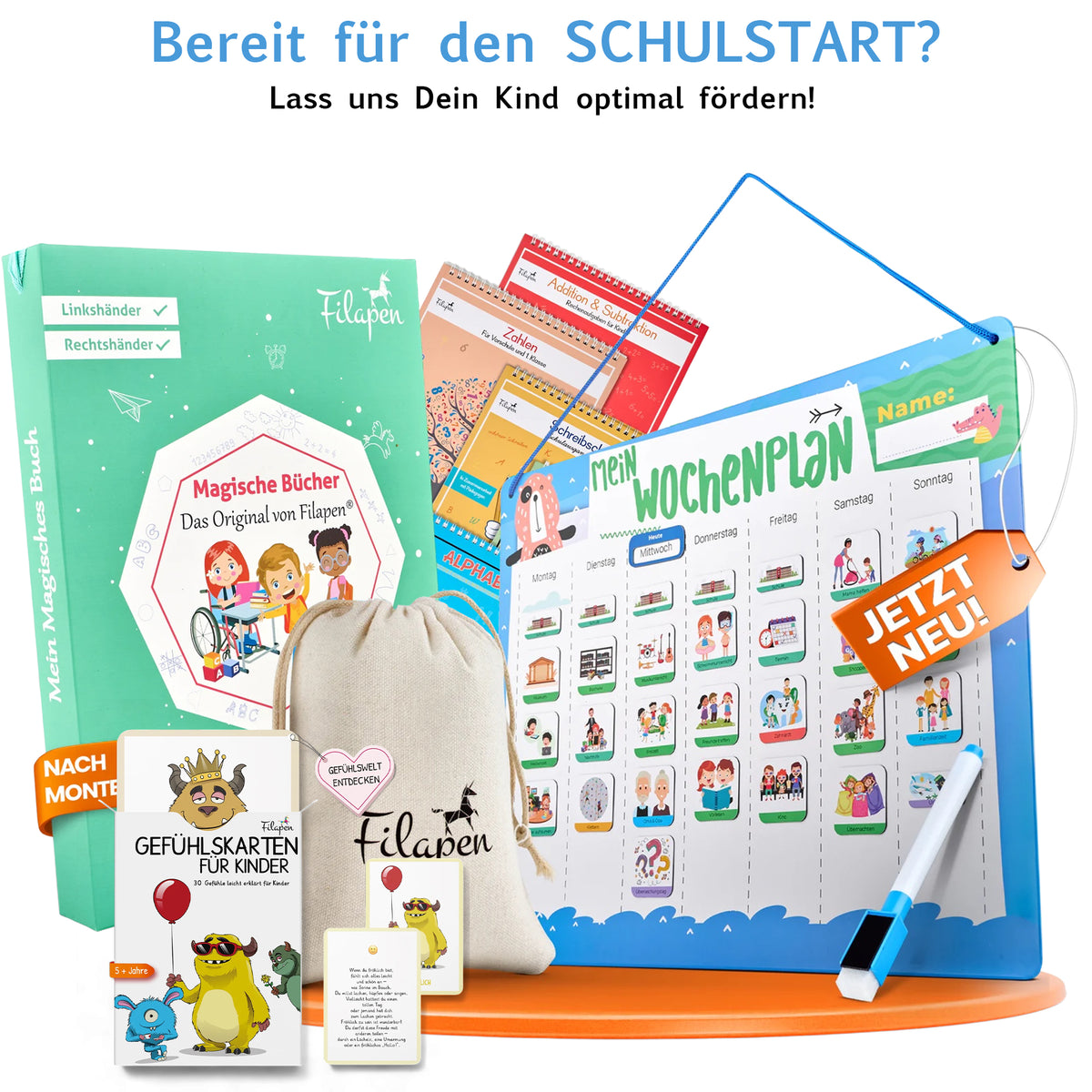 Filapen Schulstart-Bundle – Magische Lernhefte + Gefühlskarten + Wochenplaner