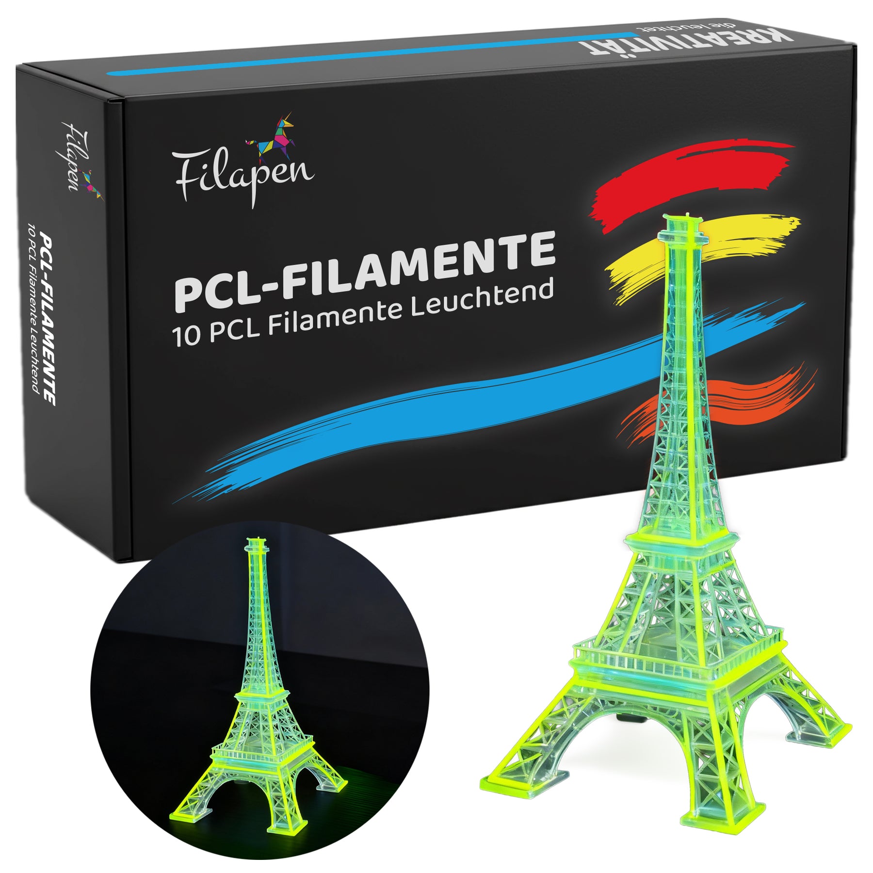 Filapen Leucht-Filamente – 10er Pack | 50m Glow-in-the-Dark PCL