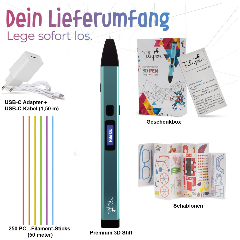 Premium 3D Stift Set mit 250 PCL-Sticks (50 meter) (Blau)