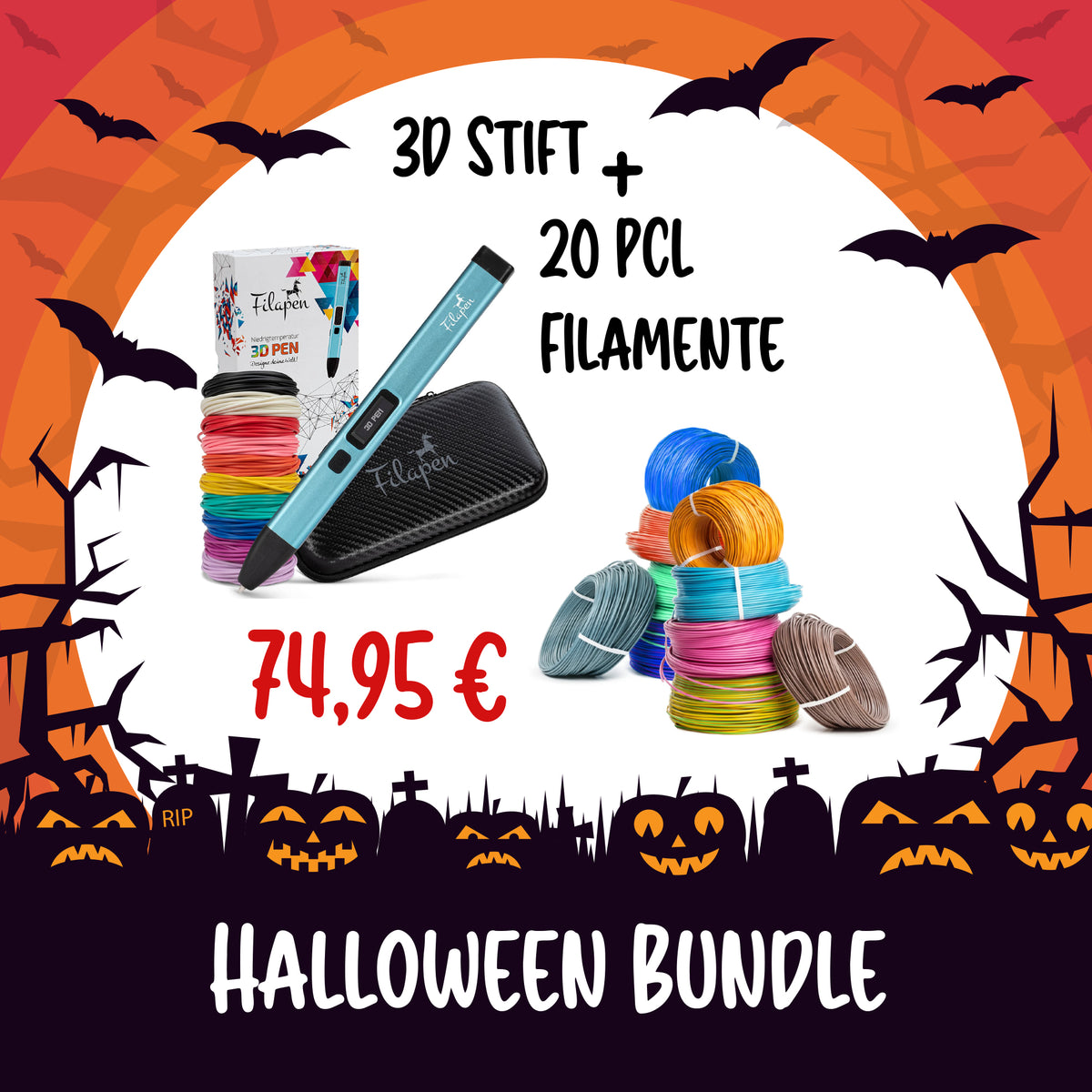 Helloween Bundle-Premium 3D Stift Set + 20er- Packung PCL-Filamente