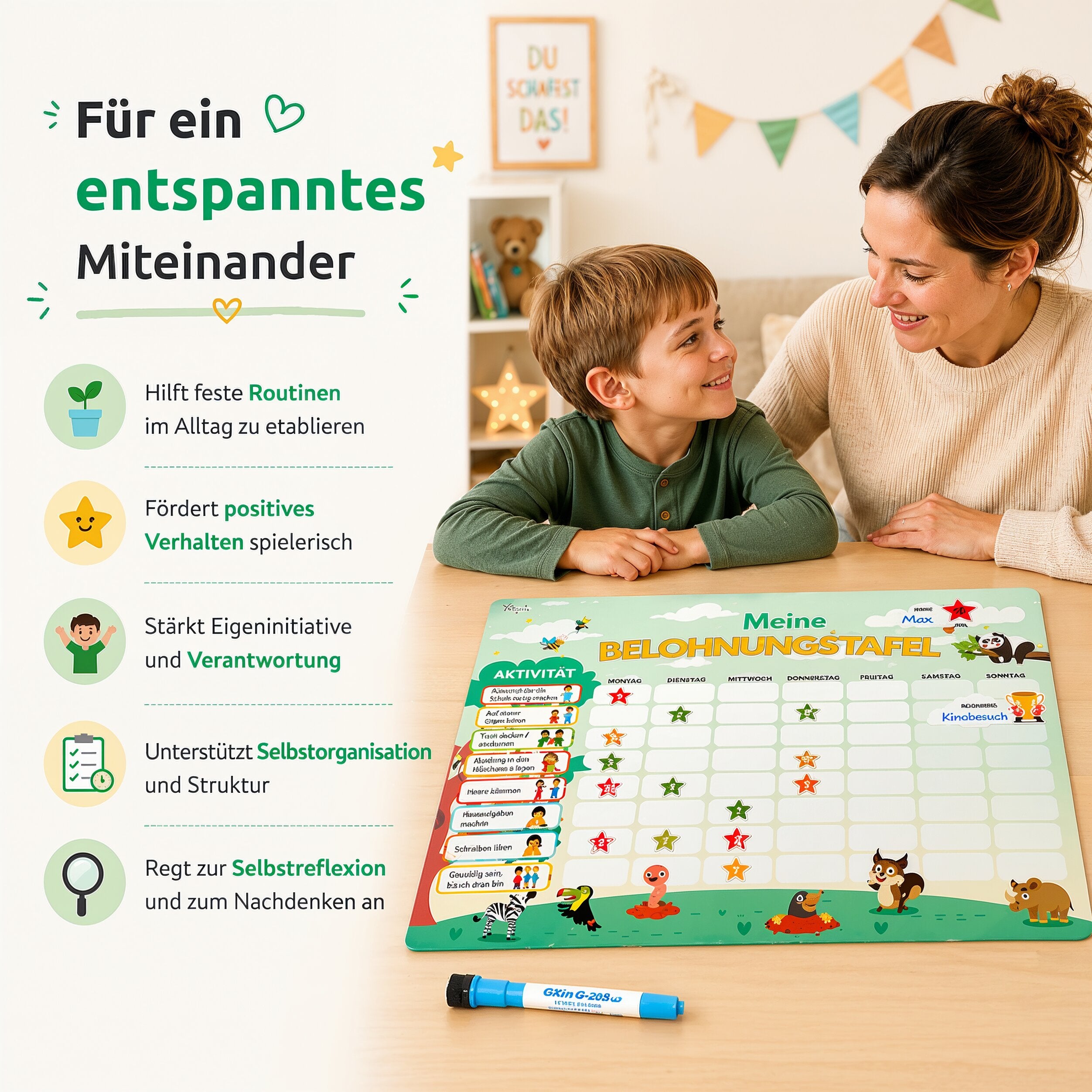 Filapen® Kinder Belohnungstafel - Montessori Magnettafel inkl. 303 Magnete