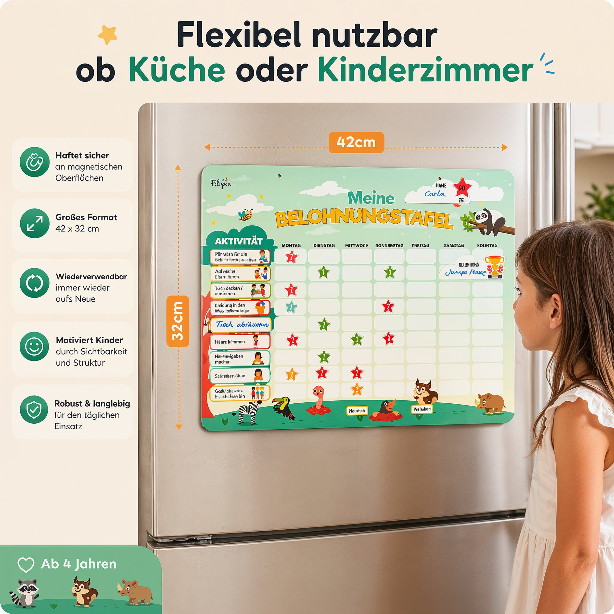 Filapen® Kinder Belohnungstafel - Montessori Magnettafel inkl. 303 Magnete