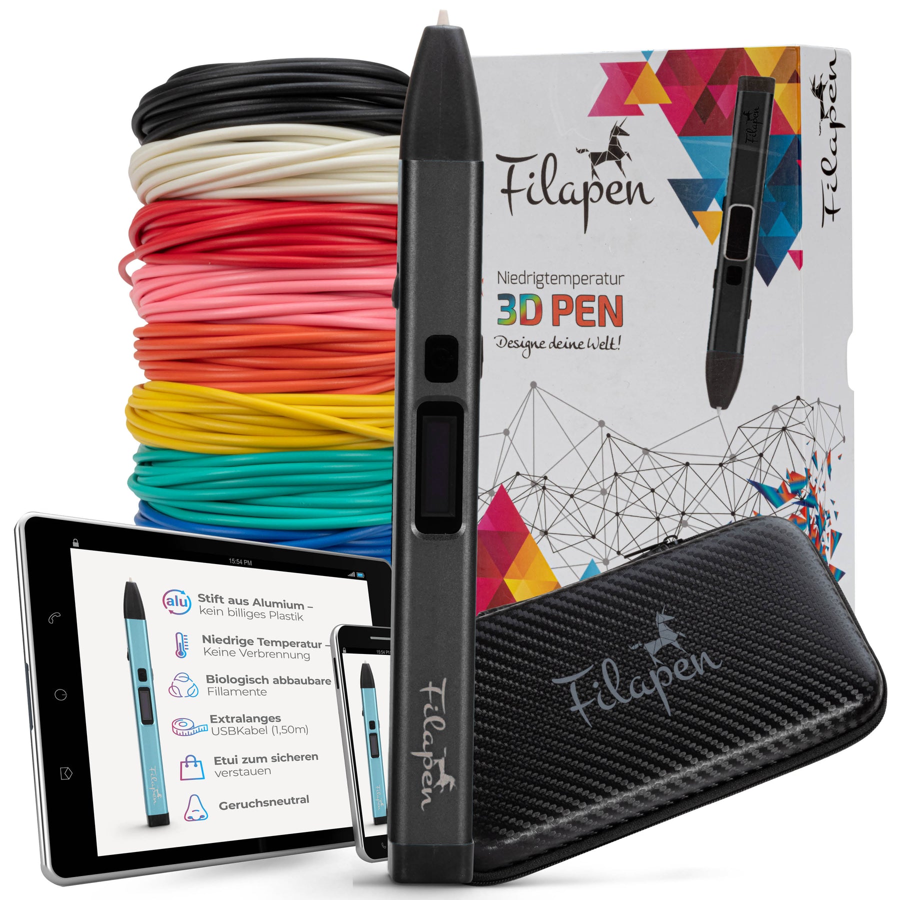 Filapen® Premium 3D Stift mit 10 Filamenten (Schwarz) - Filapen