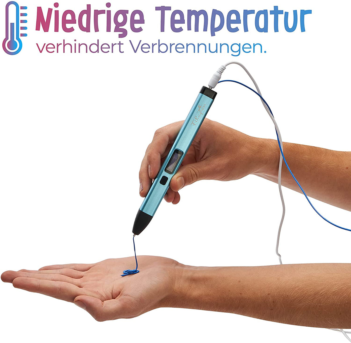 Premium 3D Druckerstift Set mit 10 Filamenten und Etui (Blau)